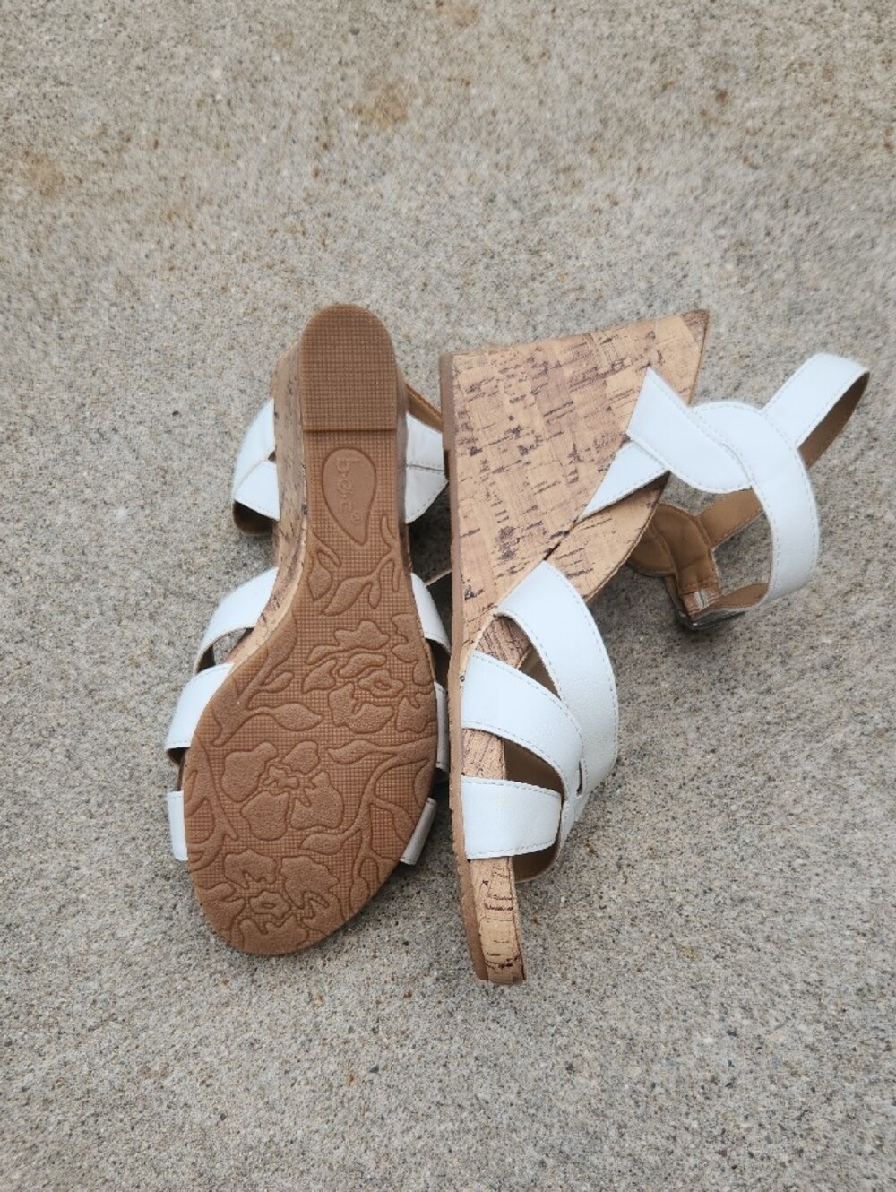 boc White Cork Wedge Sandals with Buckle Strap - Picture 3 of 4